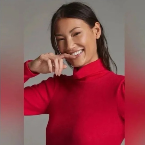 Anthropologie Women’s Pink Cecilia Sleeve Turtleneck Sweater Size Medium - Picture 2 of 8